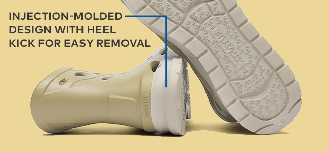 Injection-molded design with heel kick for easy removal