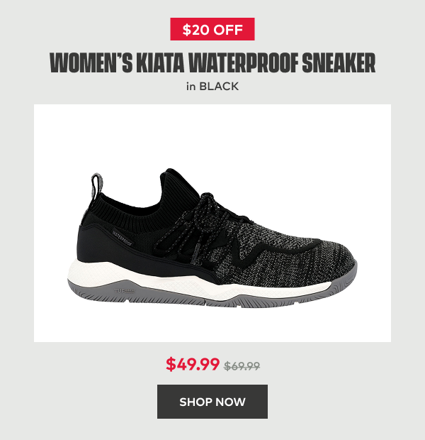 $20 off Women's Kiata Waterproof Sneaker in Black | $49.99 | Shop Now