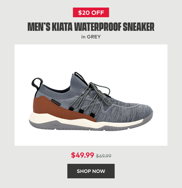$20 off | Men's Kiata Waterproof Sneaker in Grey | $49.99 | Shop Now