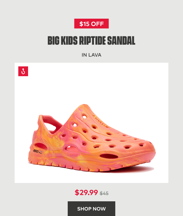 $15 off Big Kids Riptide Sandal in Lava | $29.99 | Shop Now