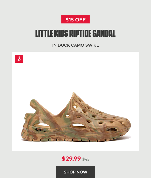$15 off Little Kids Riptide Sandal in Duck Camo Swirl | $29.99 | Shop Now