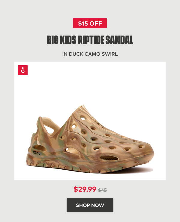 $15 off Big Kids Riptide Sandal in Duck Camo Swirl | $29.99 | Shop Now