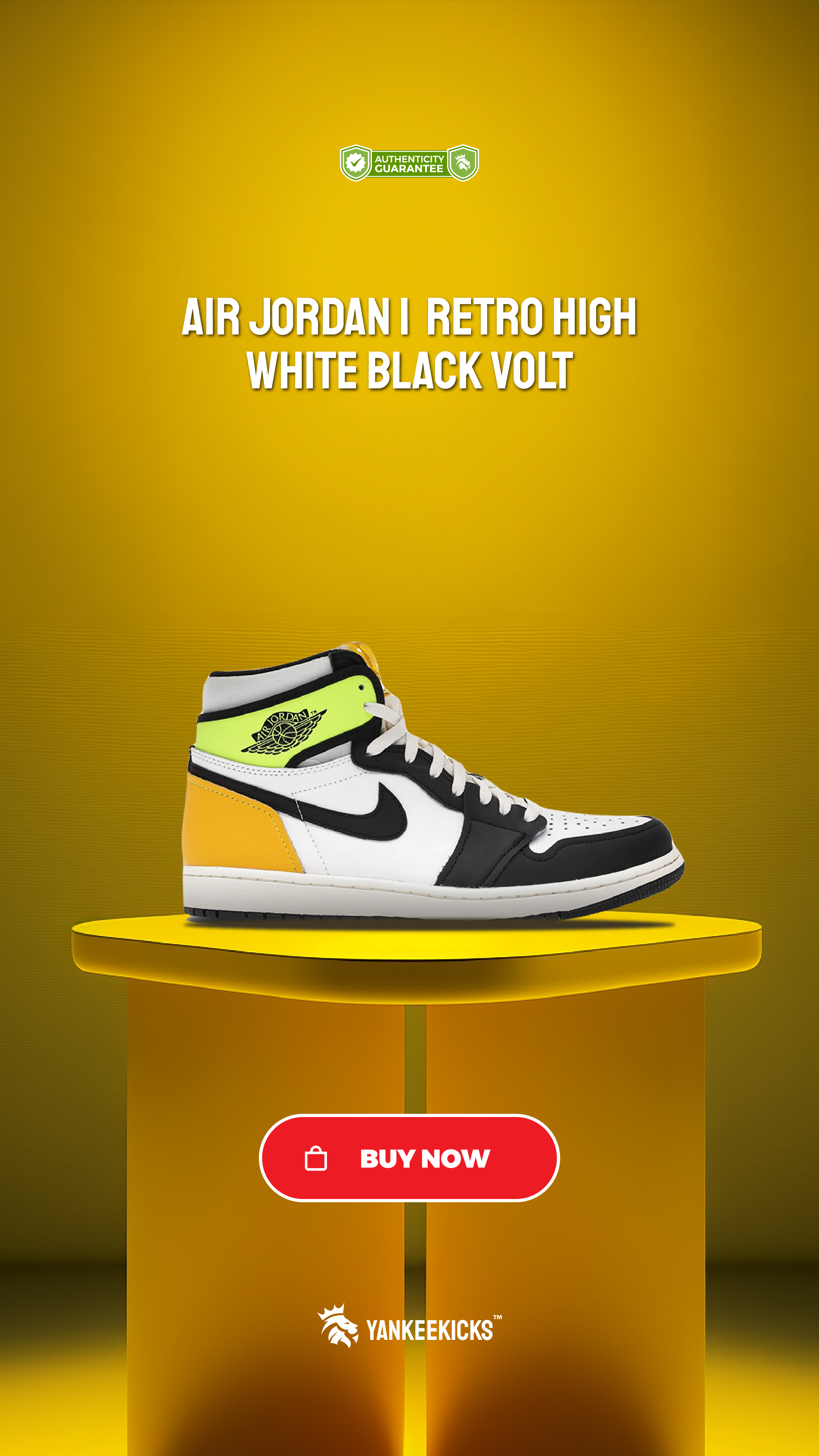 Jordan 1 Retro High White Black Volt University Gold