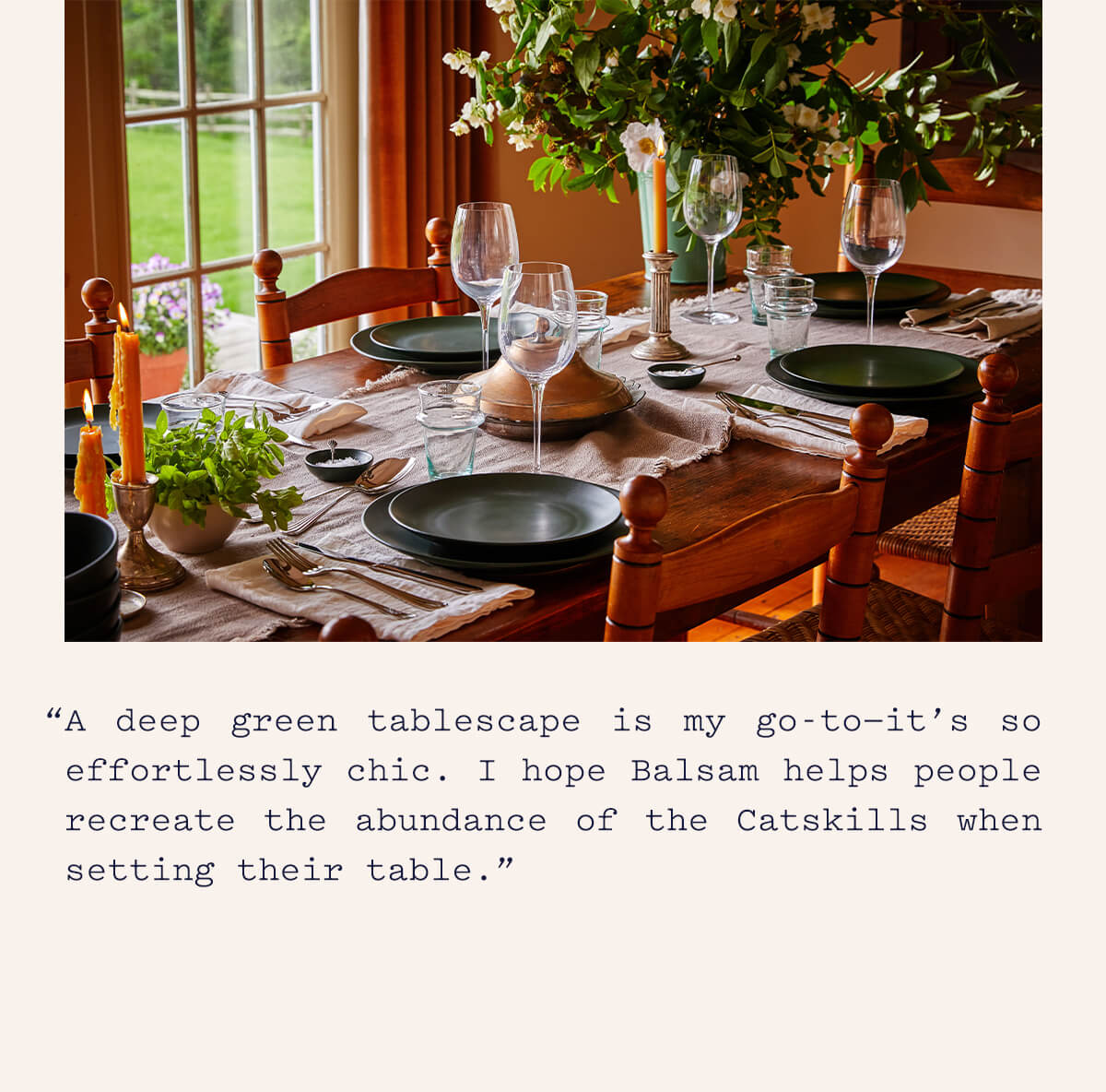 A deep green tablescape