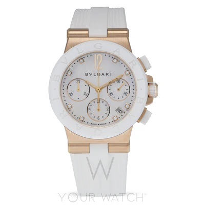 Bvlgari Diagono White Mother of Pearl 18 Carat Pink Gold Chronograph Ladies Watch 101994