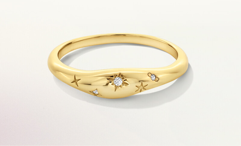 Diamond Accent Etched Star Ring in Sterling Silver with 18K Gold Plate