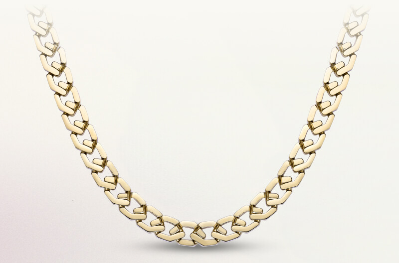 Hexagon Link Chain Necklace in Solid Stainless Steel with Yellow Ion Plate