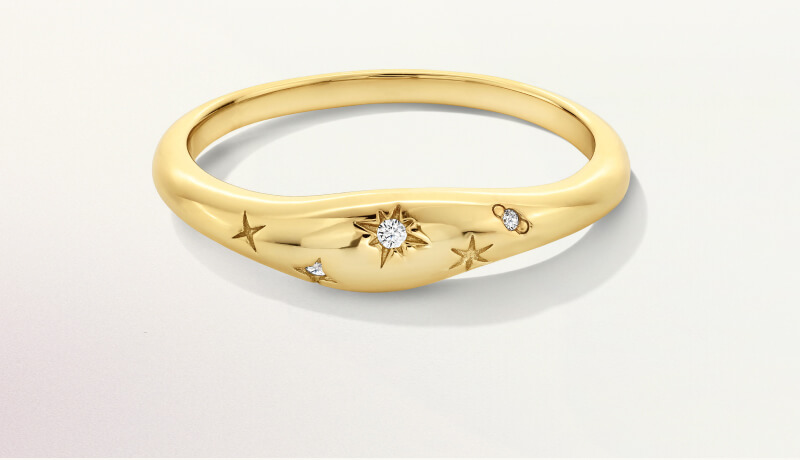 Lab-Grown Diamond Accent Etched Star Ring in Sterling Silver with 18K Gold Plate