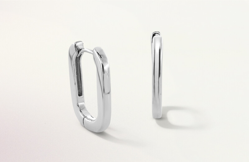 Flat Paper Clip Link Hoop Earrings in Solid Sterling Silver
