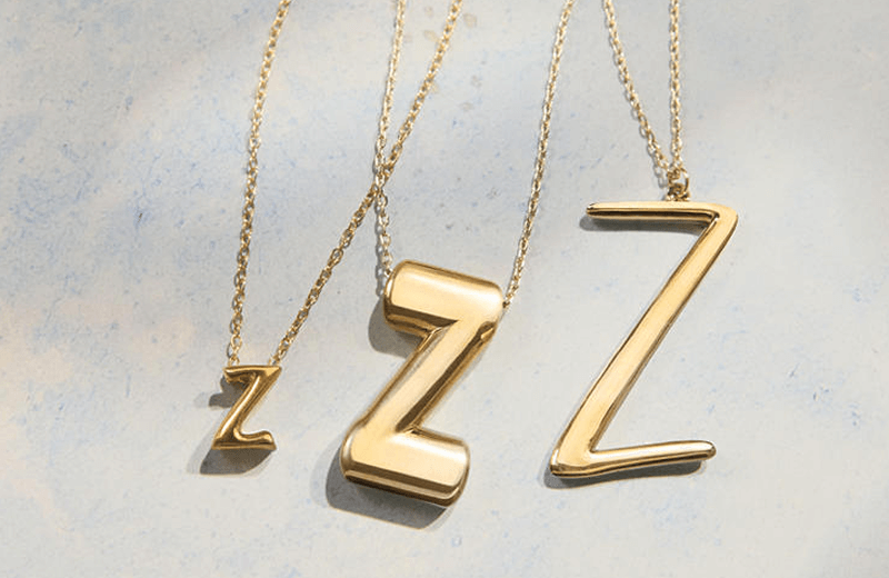 Image showcasing different size of initial Z necklaces.