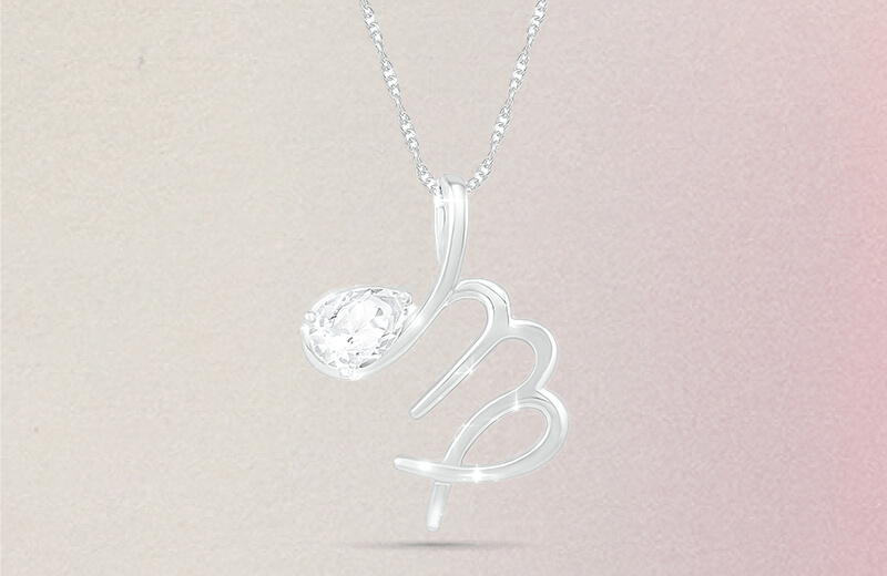 Pear-Shaped White Lab-Created Sapphire Virgo Zodiac Sign Pendant in Sterling Silver.