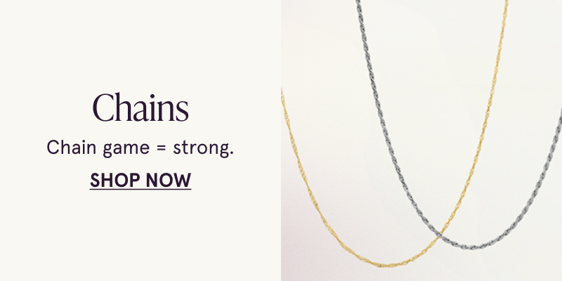 A white metal necklace and a yellow gold necklace. Chain game strong. Click here to shop now