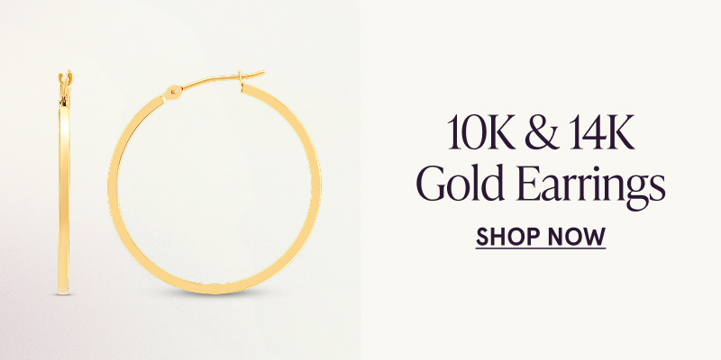 A pair of gold hoops. 10K and 14K gold earrings. Click here to shop now