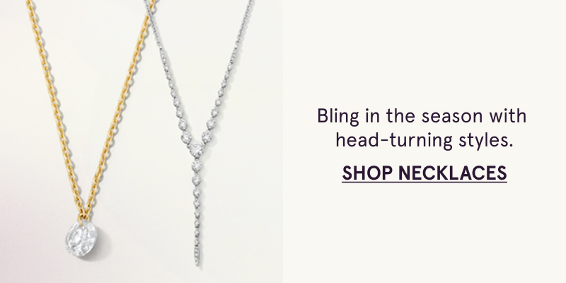 Gold necklace with diamond pendant, and silver necklace. Bling in the season. Click here to shop necklaces