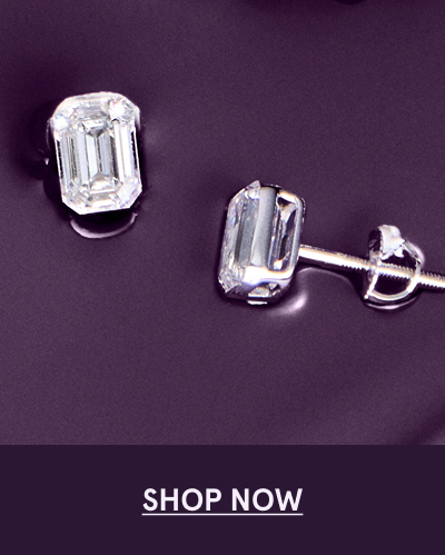Emerald-Cut Lab-Grown Diamond Solitaire Stud Earrings in 10K White Gold