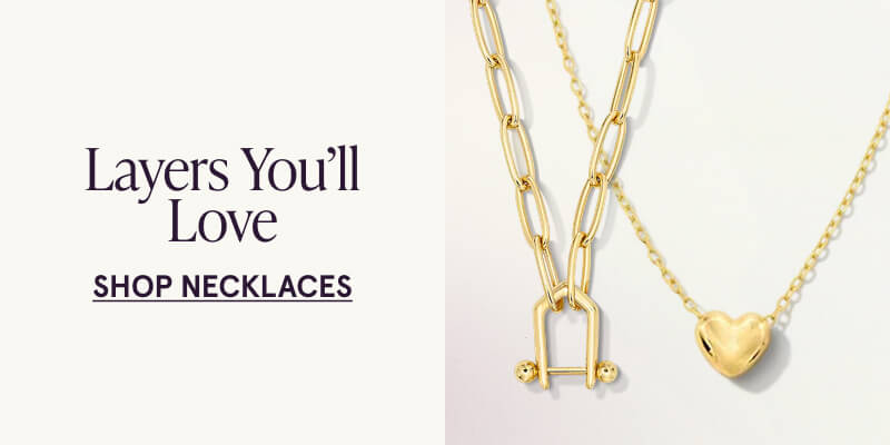 Two gold necklaces with heart pendant and toggle. Layers you’ll love. Click here to shop necklaces