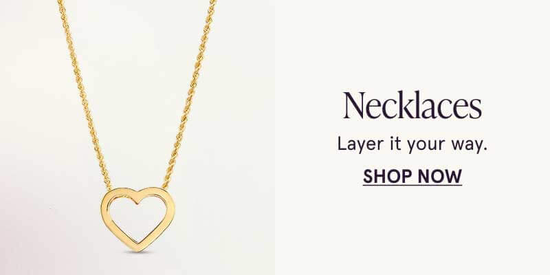 Gold chain necklace with gold open-heart necklace attached. Necklaces. Layer it your way. Click here to shop now