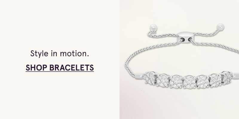White metal adjustable bolo bracelet with row of diamonds. Styles in motion. Click here to shop bracelets