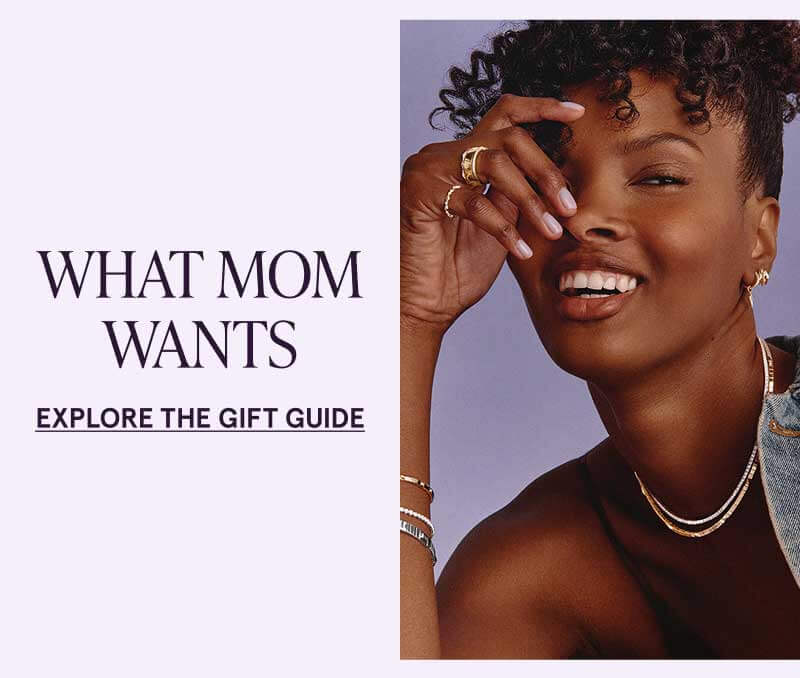 Female wearing mixed-metal & diamond jewelry.  What Mom wants. Click here to explore the gift guide