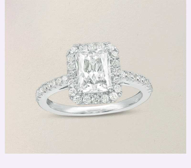 Rotating images, featuring vintage-inspired gold & silver metal rings with diverse shaped diamonds & pavé bands.