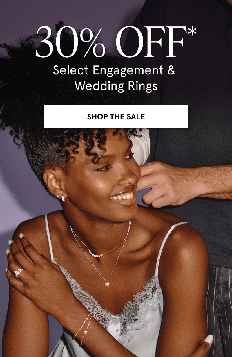 Model in diamond detailed jewelry & diamond ring. 30% OFF Select Engagement & Wedding Rings. Click here to shop the sale