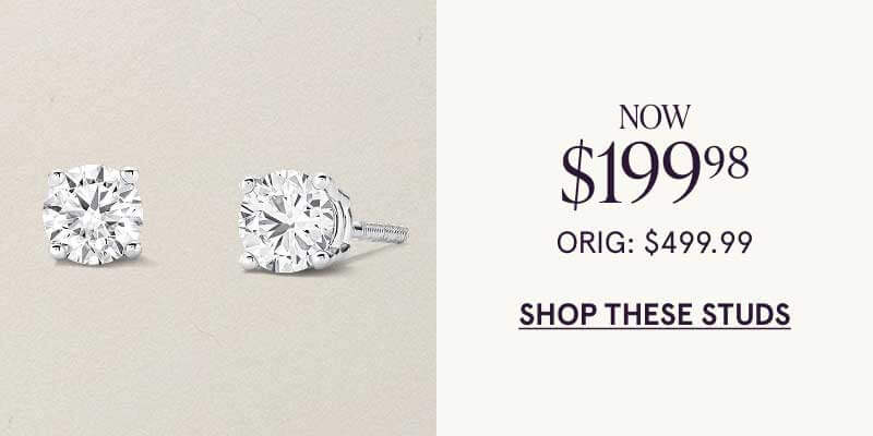 Diamond round-cut studs. Now $199.98. ORIG: $499.99. Click here to shop these studs