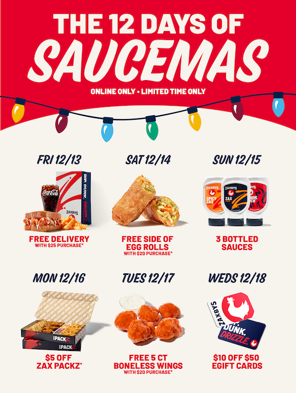 It's the sauciest time of the year: the 12 Days of Saucemas at Zaxbys! 