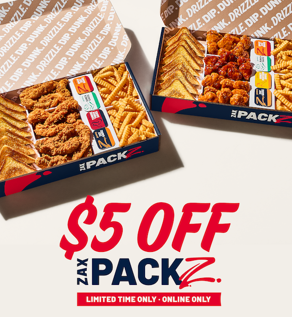 Enjoy $5 Off Zax Packz for your tailgate or watch party! 