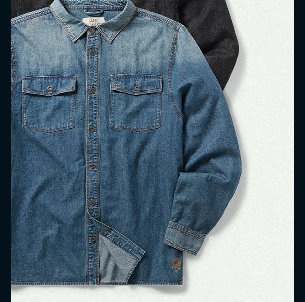 DENIM WORK SHIRT: Our 100% Cotton Denim Work Shirt, designed for versatility in any climate, is a testament to durability. Reinforced elbow patches ensure it withstands everyday wear. Two large chest pockets offer the perfect space for your essentials, including a sunglass slot on the left pocket. Whether at work or going casual, this shirt will keep you Zero.