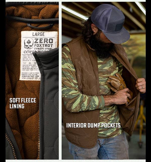 SOFT FLEECE LINING, INTERIOR DUMP POCKETS
