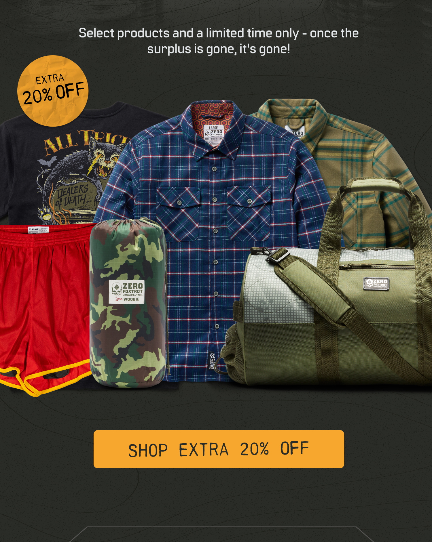 SURPLUS SALE 20% OFF SELECT PRODUCTS.