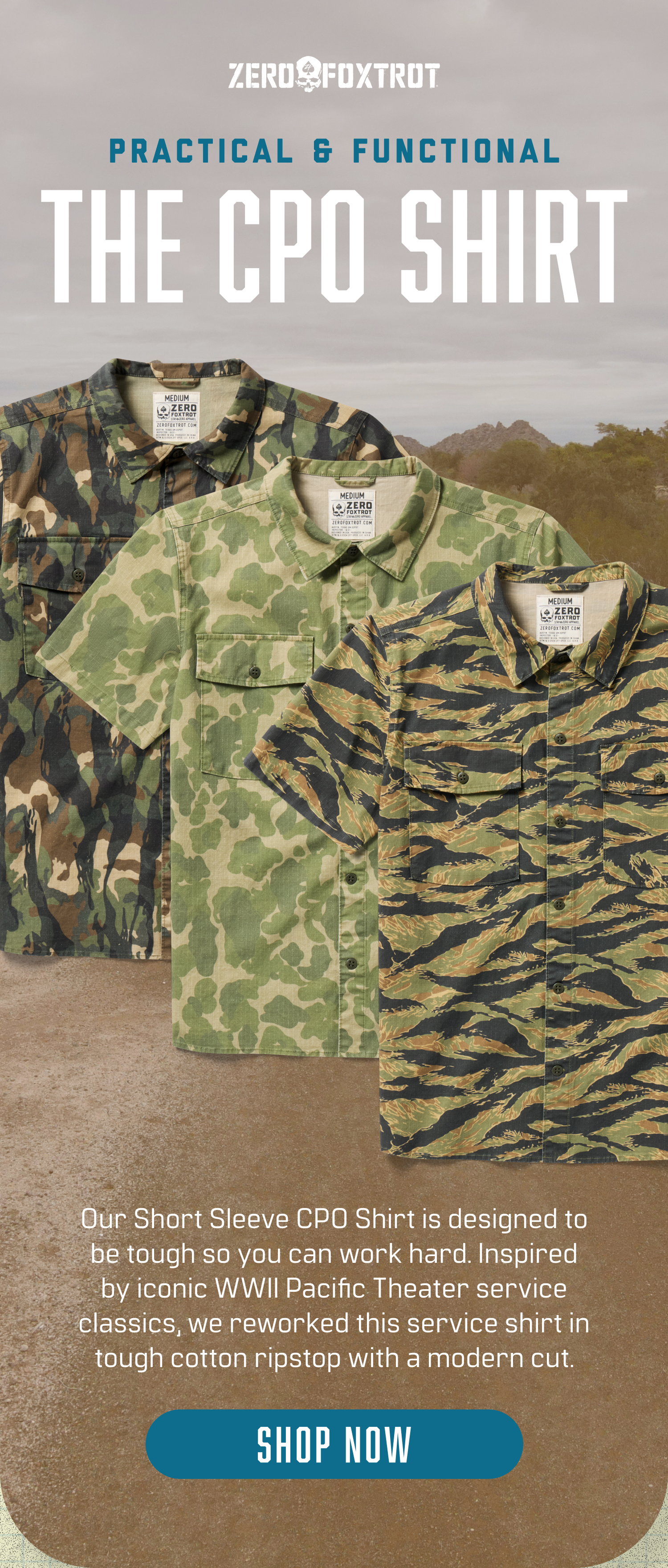 Our Short Sleeve CPO Shirt is designed to be tough so you can work hard. It's based on the iconic Pacific Theatre WWII  short-sleeved service shirts and is both practical and functional. This short-sleeve, two-pocket military shirt has a surplus inspired fit and is made from tough cotton ripstop. The vintage-washed CPO Shirt offers the perfect heritage look for on-duty or off-duty wear, making it an excellent choice for ACU-style outfits.