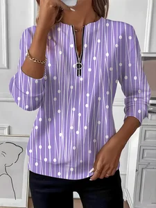Image of Women's Retro Polka Dot Design Everyday Long Sleeve Center Front Zip Sweatshirt