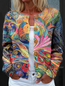 Image of Peasant Knitted Loose Crew Neck Cardigan