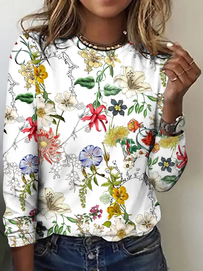 Regular Fit Casual Floral T-S...