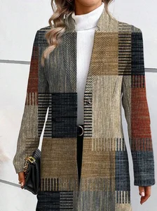 Image of Stand Collar Urban Split Joint Mid-length Long-sleeved Trench Coat