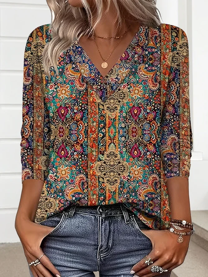 Cotton Regular Fit V Neck T-S...