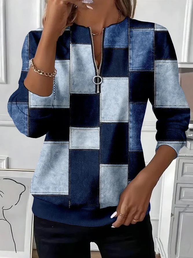 Casual Zipper Long Sleeve Swe...