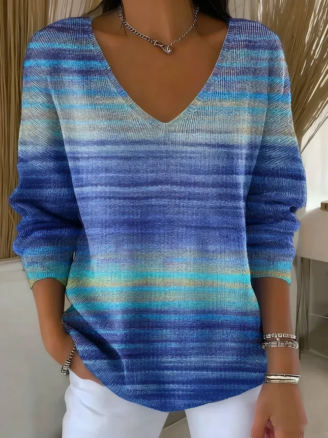     Casual Ombre V Neck Sweat...
