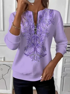 Image of Women's Retro Art Graphic Design Everyday Long Sleeve Center Front Zip Sweatshirt