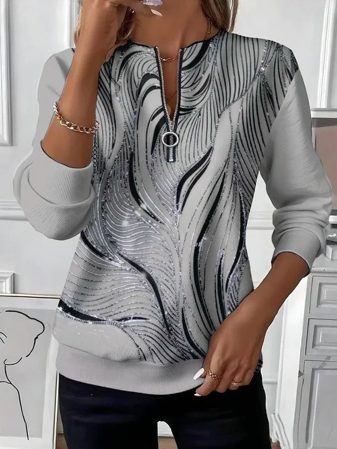 Casual Zipper Long Sleeve Swe...