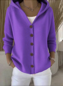 Image of Women Casual Plain Hoodie Long Sleeve Cardigan