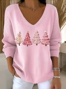 Image of Women Casual Christmas V neck Micro-Elasticity Sweaters