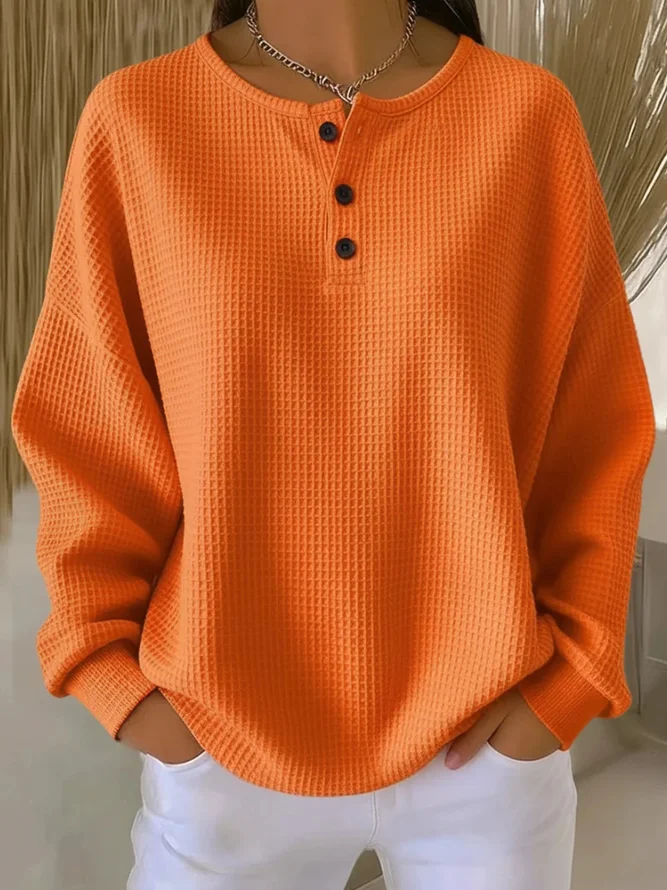 Loose Simple Crew Neck Plain ...
