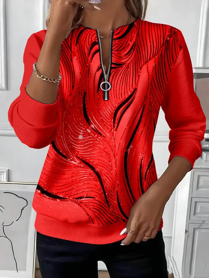 Casual Zipper Long Sleeve Swe...