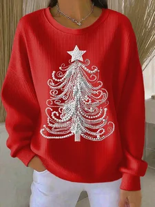 Image of Christmas Tree Casual Crew Neck Printing Sweatshirt