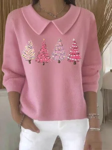 Image of Women's Casual Christmas Print Lapel Classic Sweater