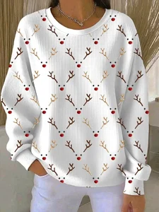 Image of Printing Casual Christmas Elk Loose Sweatshirt