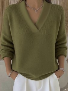 Image of Casual Plain Split Joint Cotton Sweater