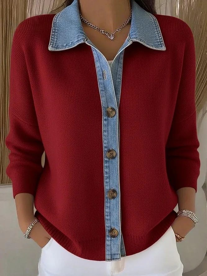 Knitted Shawl Collar Casual C...
